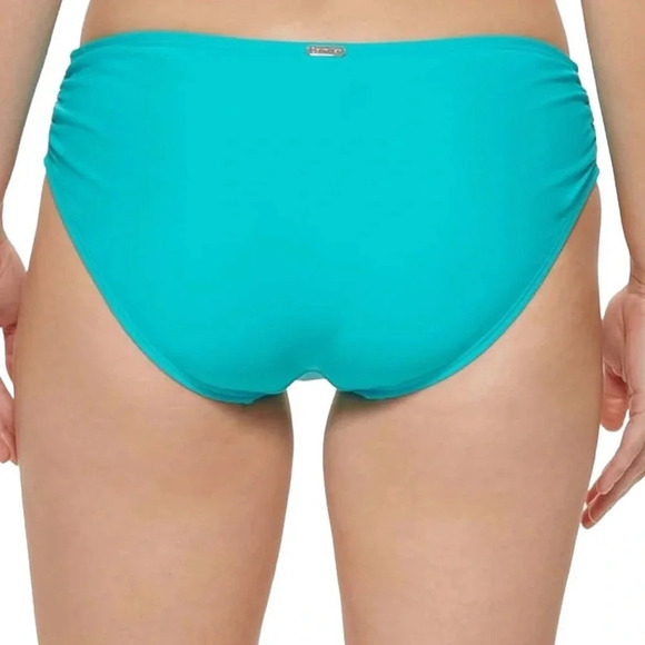NWT Calvin Klein 50 SPF Ruched Sides Hipster Bikini Bottoms Aqua size XL - Picture 3 of 10